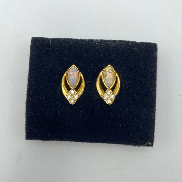 Opal Earrings Post .75 Inches Women Gold Pierced - Picture 1 of 2